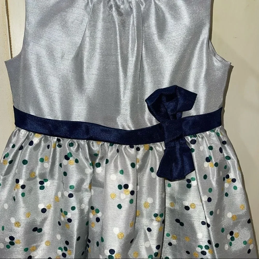 Gymboree Silver & Polka Dot Dress with Belt‎ & Bow Accents